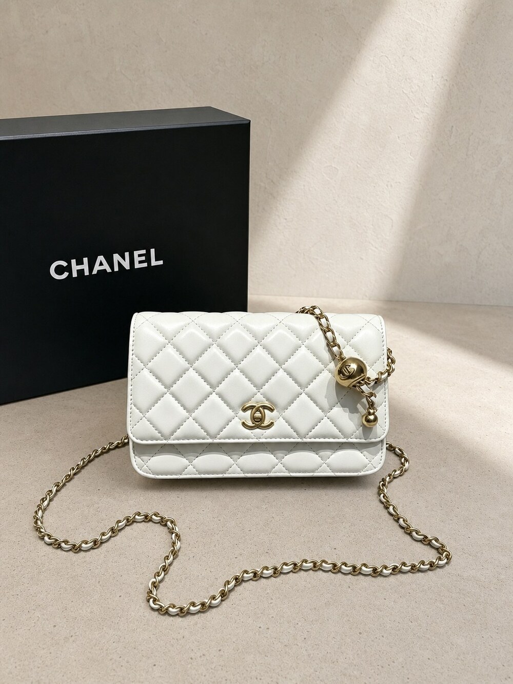 Chanel Gold-Tone Pearl Crush Ball | Compact Chain Wallet - Picture 3 of 5